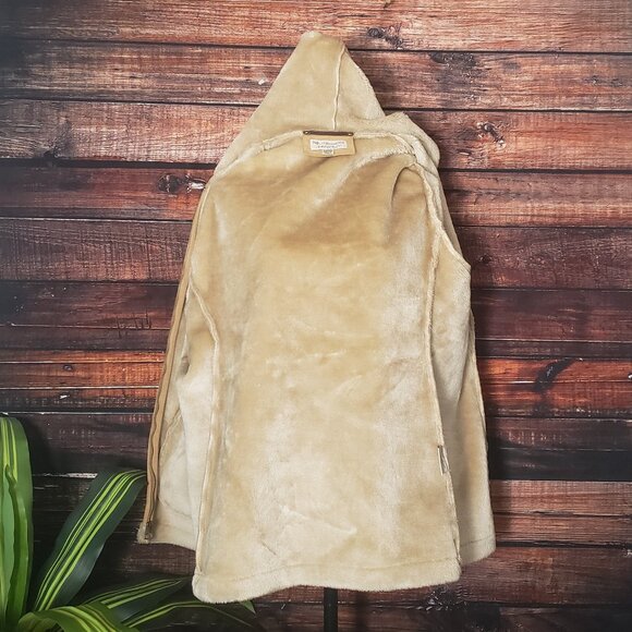 Mulberry Street Hooded Coat XL Faux Suede Faux Fur Lined Zip Vintage Camel Tan - Picture 2 of 9